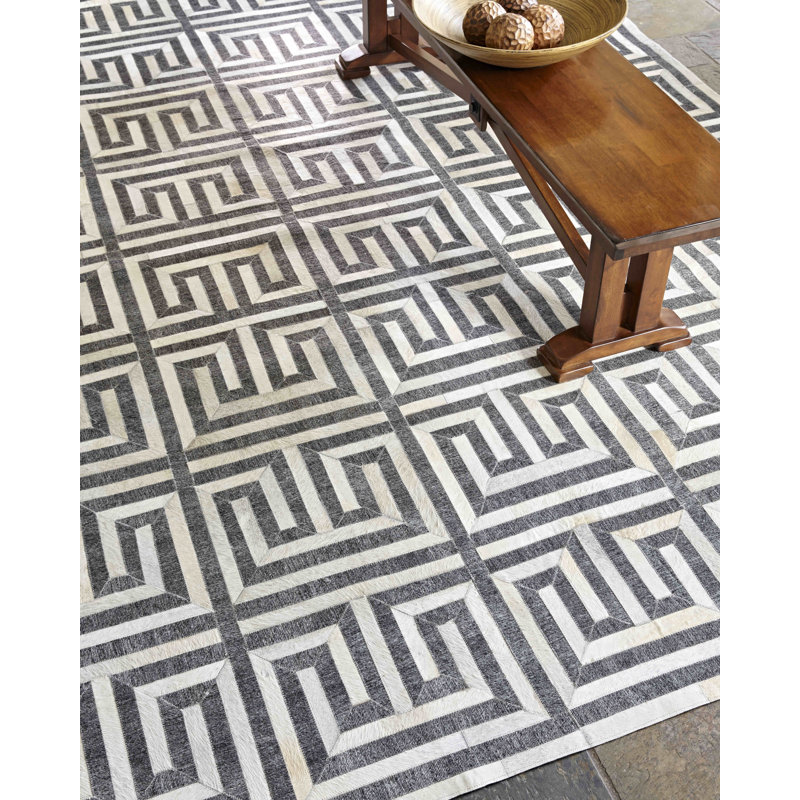 Berlin Geometric Area Rug in Charcoal/Ivory/Beige, Rectangle 8' x 11'