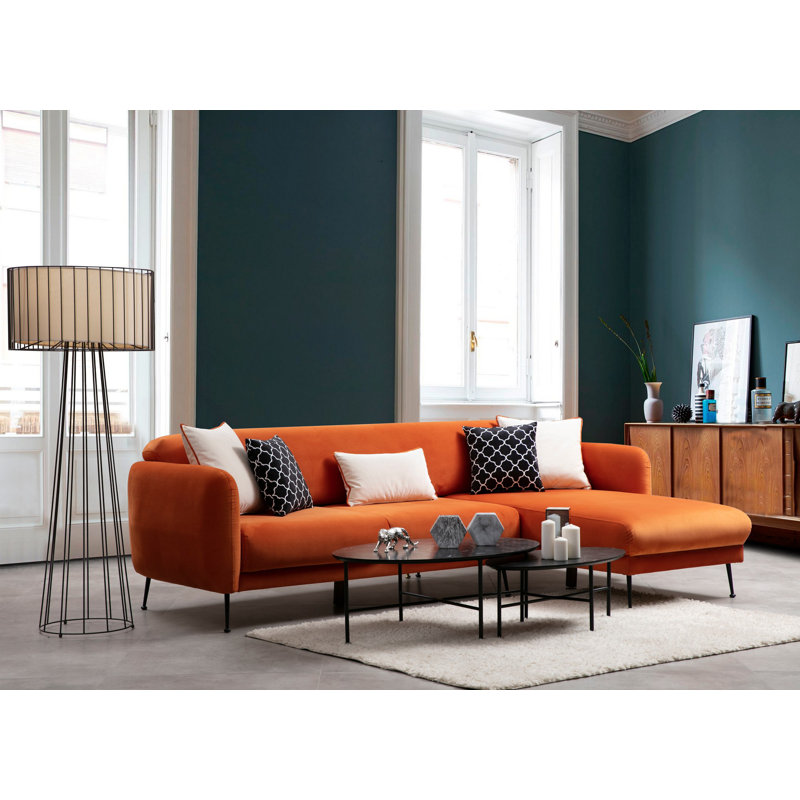 Canapé-lit d'angle moderne, orange, 106,3 po x 66,9 po x 33,5 po | Structure en bois de hêtre et en carton, tissu 100% polyester | Canapé-lit avec dossier amovible, mousse de 28,0 cm, 3 coussins | Élégant et fonctionnel pour tout espace
