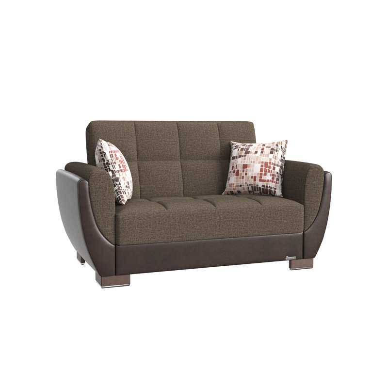 Causeuse convertible rembourrée avec rangement, microfibre, Brun / Gris