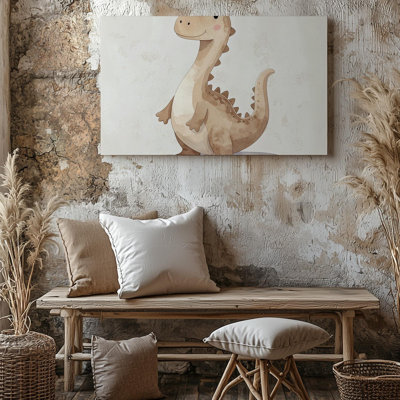 Friendly Dinosaur Canvascute Cartoon Dino For Kids Room Decor Wall Art Canvas Ready To Hang Gallery Wrapped Home Decor Modern Design