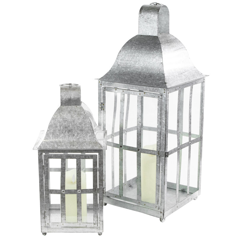 Distressed Galvanized Metal Candle Lanterns