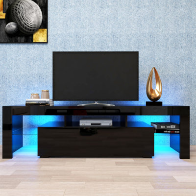 Meuble télé moderne à DEL avec 20 couleurs, lumières télécommandées et beaucoup de rangement pour un divertissement à domicile durable et élégant