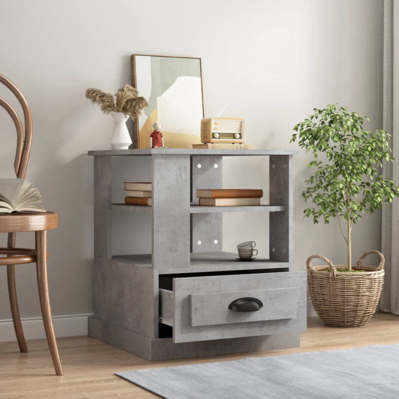 Boruta Solid Wood End Table, Concrete Grey