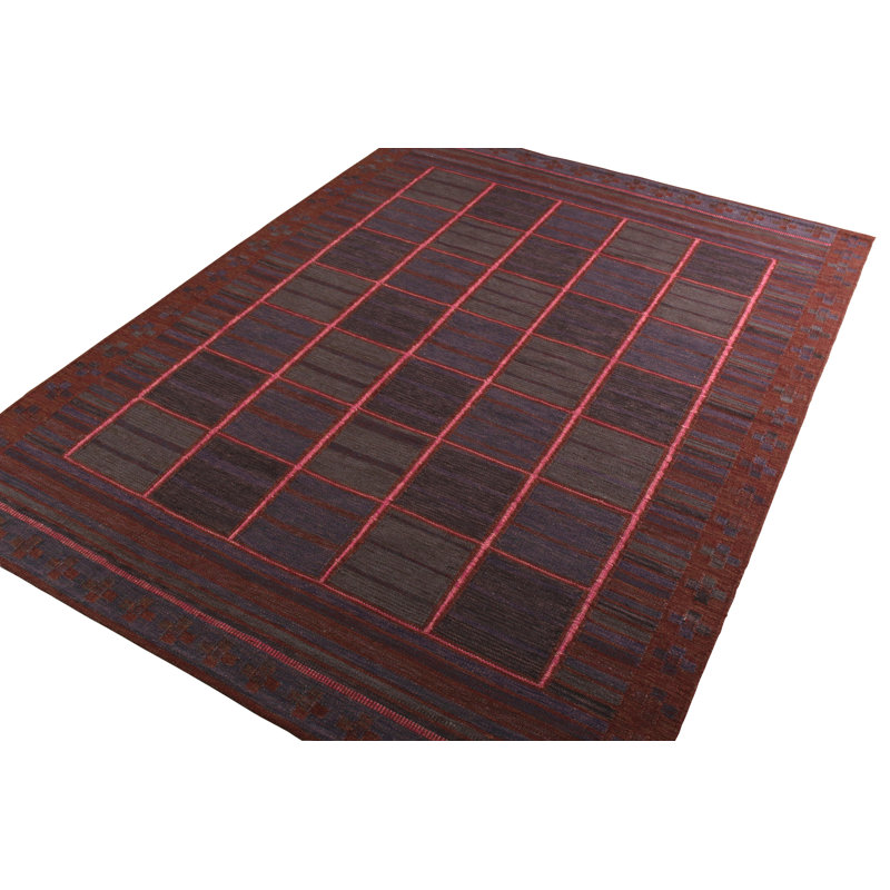 Scandinavian Hand Knotted Wool Geometric Area Rug, Rectangle 10' x 14'