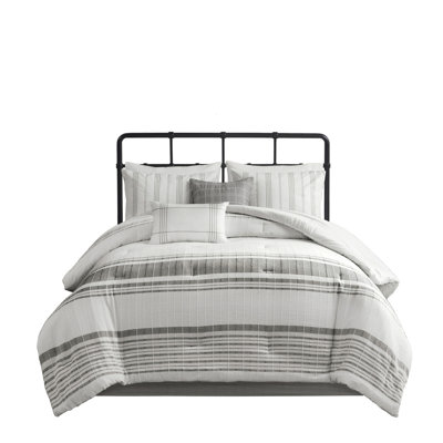 Cotton King Comforter - Grey/White With Vertical Woven Stripes Oversized Grey/White, Soft And Warm
