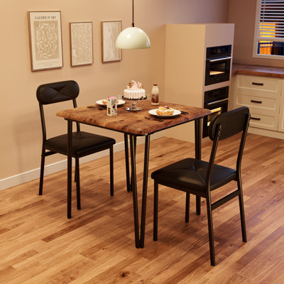 Compact 3 Piece Dining Table Set for 2 – Small Square Kitchen Table & 2 Upholstered Chairs – Space-Saving Dining Room Furniture for Apartment or Small Spaces