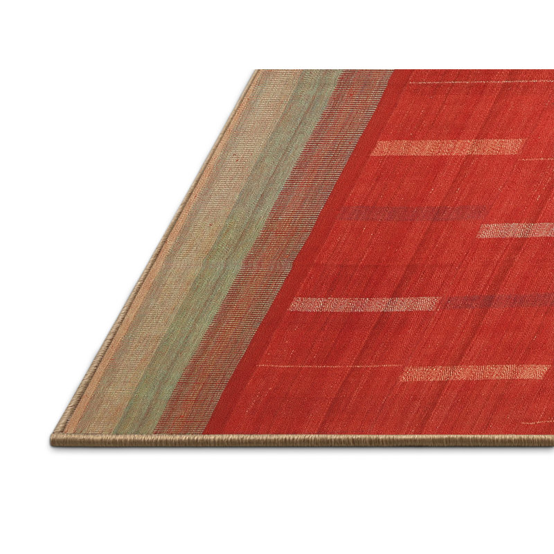 Tapis de zone rouge/vert contemporaine, Rectangle 2 pi x 4 pi