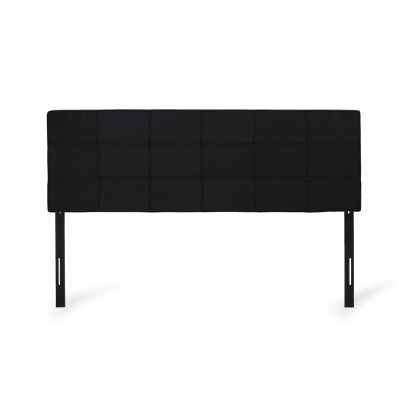King Bed Headboard With Contemporary Fabric And Height Adjustment Sized Waffle Stitch Black Appearance, Black
