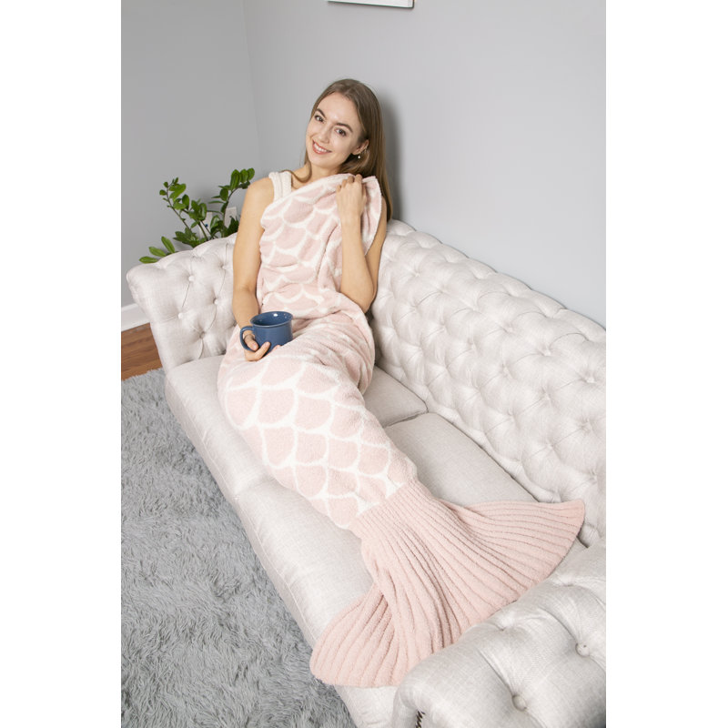 Mermaid Scale Pattern Luxury Soft Tail Blanket, Pink