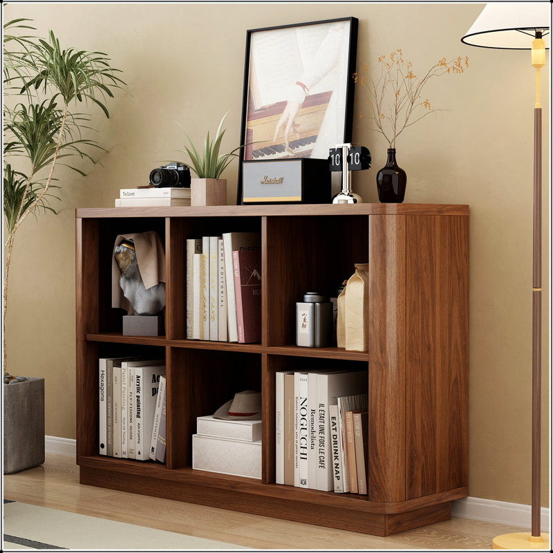 Bibliothèque à 6 cubes, tablette horizontale basse de 40 pouces de large avec bord courbé, bibliothèque en bois à 2 niveaux pour un décor de maison de campagne moderne