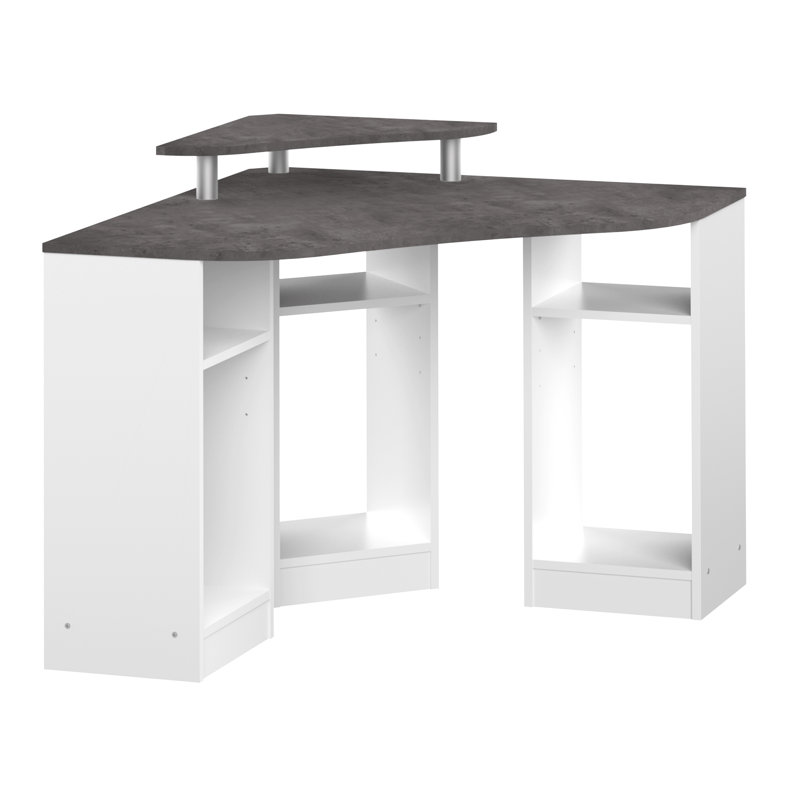 Bismuth Corner Writing Desk, Concrete Look/White, 83cm H x 94cm W x 94cm D