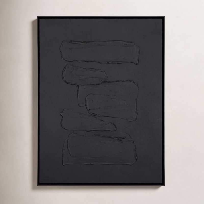 Peinture abstraite Adriana, H 48 po x l 36 po, Noir, noir, noir, noir