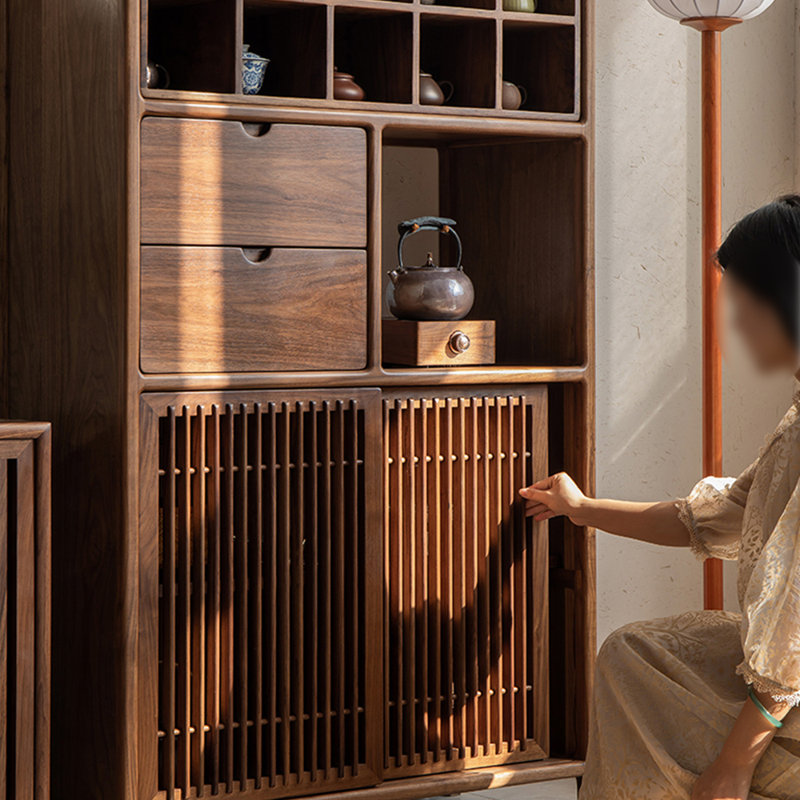 New Chinese Style Lattice Door Bookcase