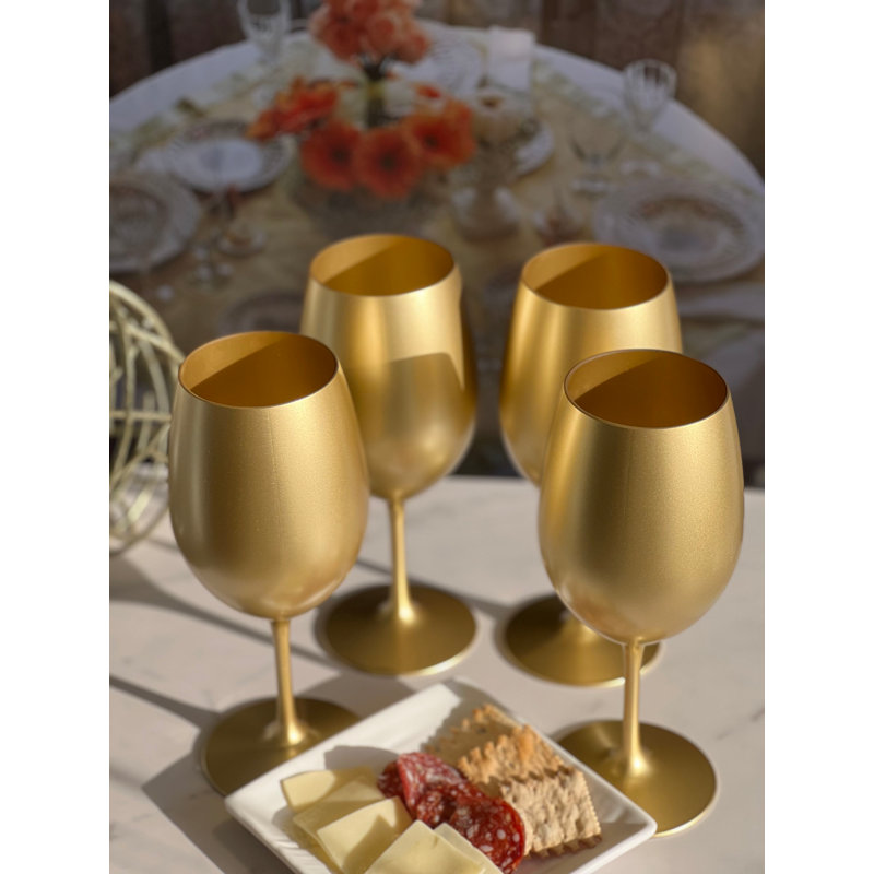 Ensemble de 4 verres à vin en plastique métallique, 20 oz, Doré