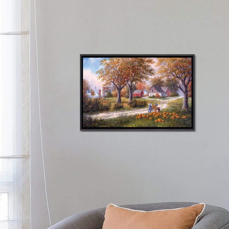 «Pumpkin Harvest», reproduction d'art sur toile encadrée, Noir patiné