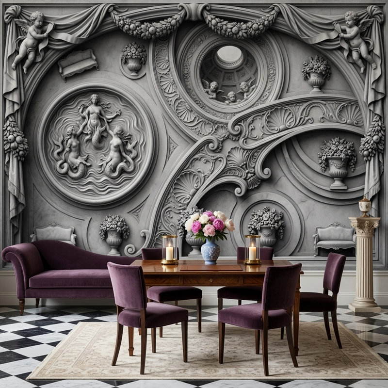 Adhésif mural chérubins classiques, Non tissé, 140 po x 108 po