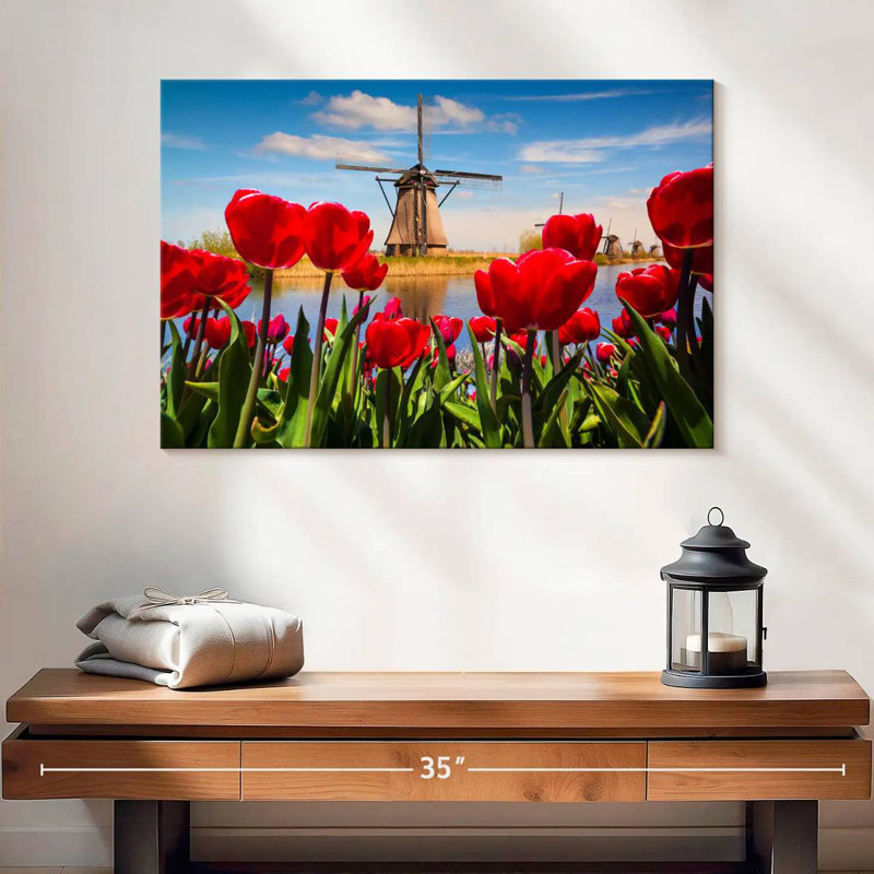 Harnek tulipes près du moulin à vent, H 16 po x l 24 po