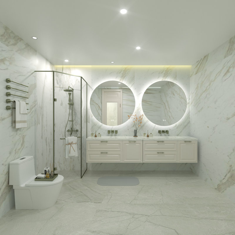 Aevar Simple & Modern Back LED Lighted Anti-fog Round Bathroom/Vanity Mirror, 28" x 28"