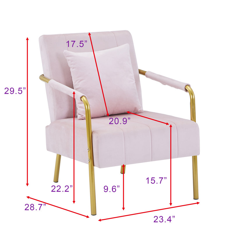 Ernst Modern Accent Chair Luxurious Velvet Couch With Gold-Tone Metal Arms & Legs For Living Room, Home Office & Studio, Pink