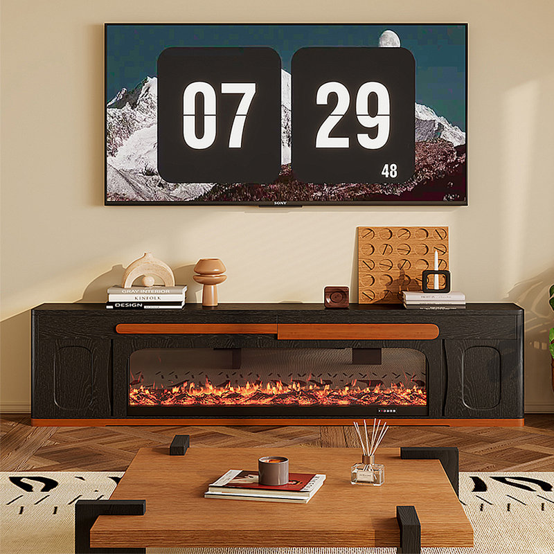 Meuble télé avec foyer moderne Modern Simulation, H 23,62 po x L 86,61 po x l 12,6 po