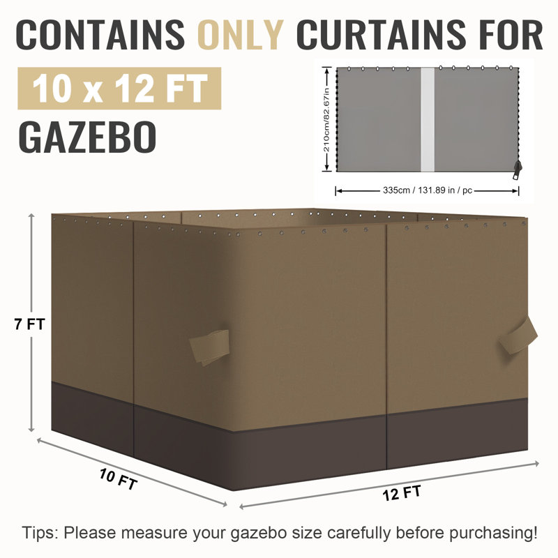 4-Panel Outdoor Gazebo Curtains, 82.7" H x 120" W144" D, Light Coffee/Coffee