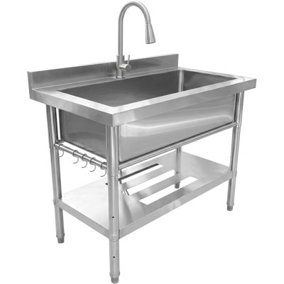 Robinet escamotable sur pied 39 po, grande cuve à lavage simple, acier inoxydable