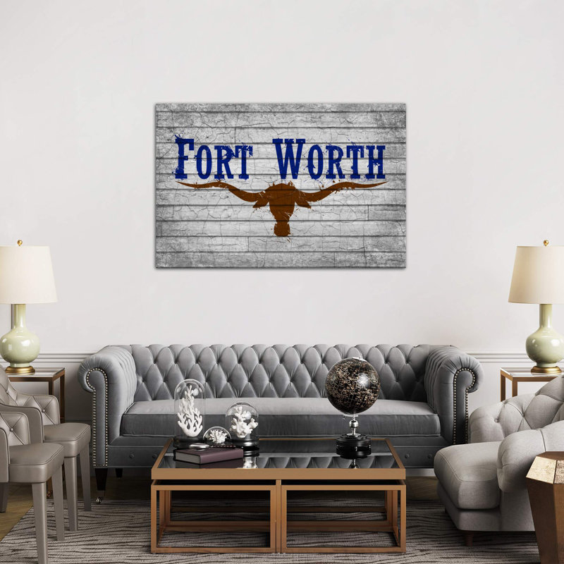 Fort Worth, Texas Cracked Fresh Paint City Flag On Wood Planks - Print on Canvas, 101.6 cm H x 66.04 cm W x 1.91 cm D