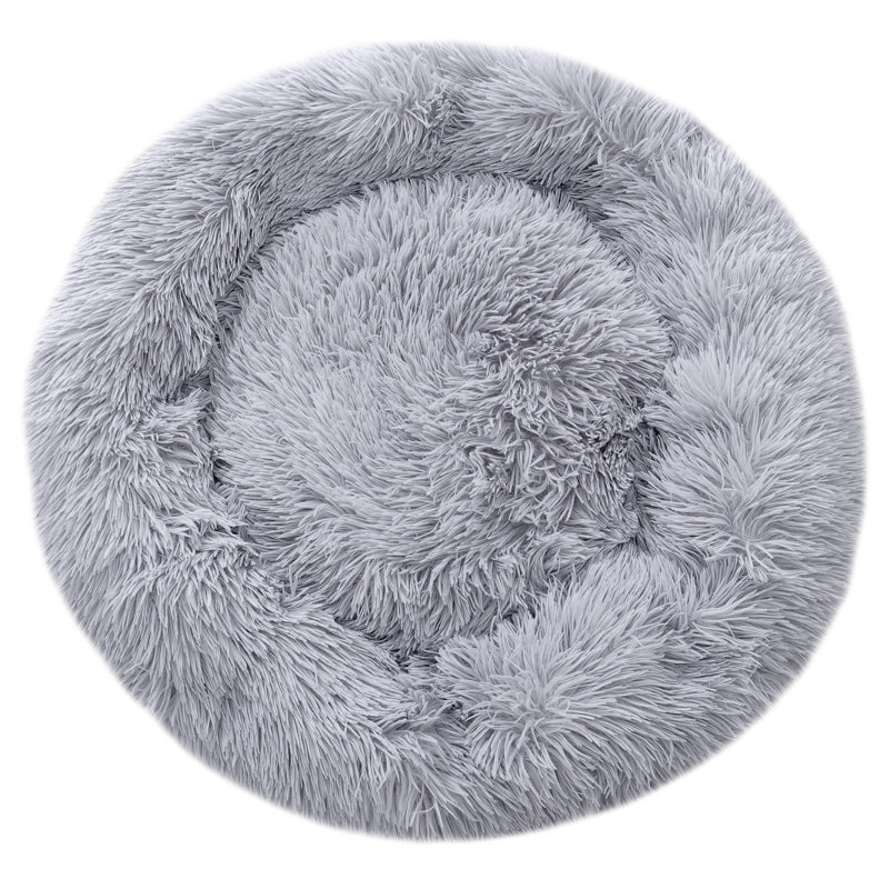 Almaguer Calming Round Donut Plush Dog Cuddler Bed, Small (50cm W x 50cm D), Grey