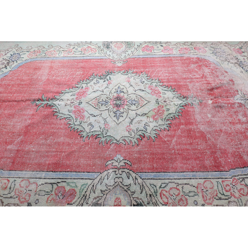 Tapis turc kurde antique fait à la main en rouge audacieux - décoration de plancher rétro authentique
