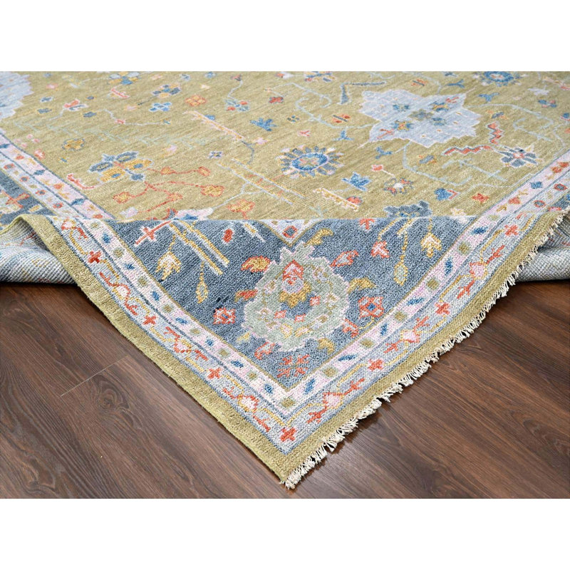 Tapis surdimensionné jaune noué à la main 12 pi 1 po x 17 pi 9 po 41EC86E832674541A58954FBD2DC449A