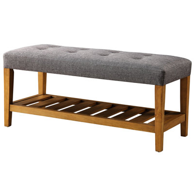 Banc gris confortable pour la chambre à coucher - avec coussin élégant et tablette avec siège rembourré