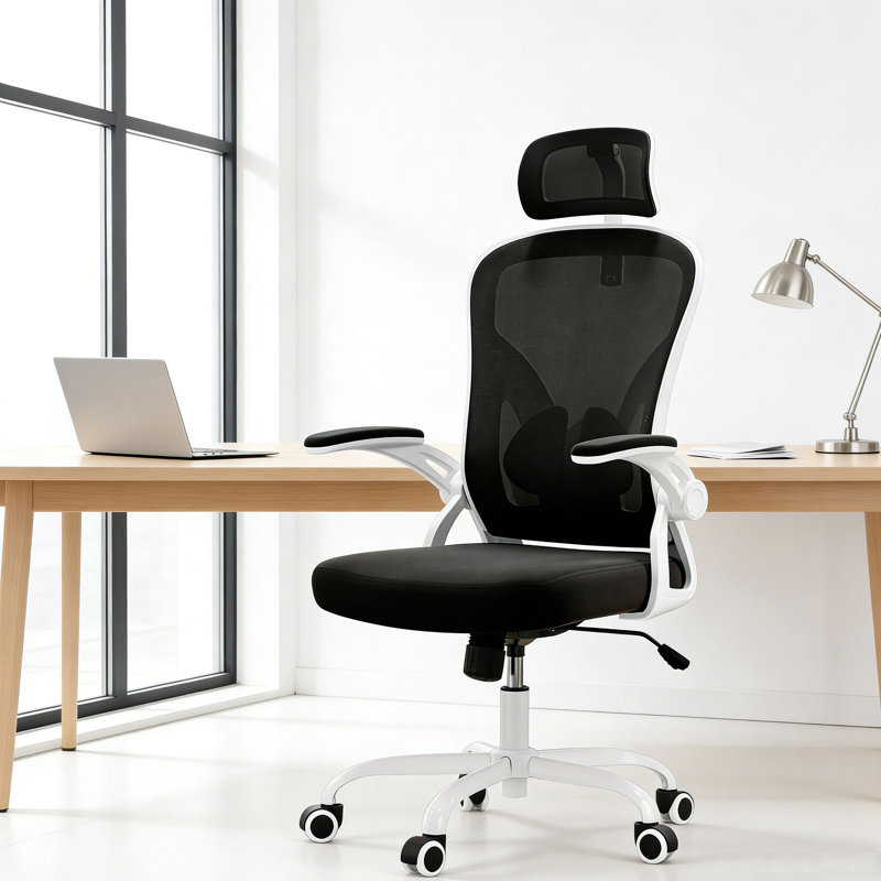 Chaise de bureau ergonomique de style moderne, chaise de bureau à domicile avec appui-tête, chaise d'ordinateur à haut dossier avec accoudoirs et support lombaire réglable pour la salle d'étude de bureau à domicile