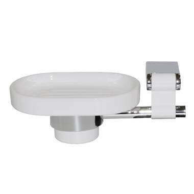 Iris Chrome White Toilet Paper Holder with Spare, White Leather. Bath Tissue Holder 6150