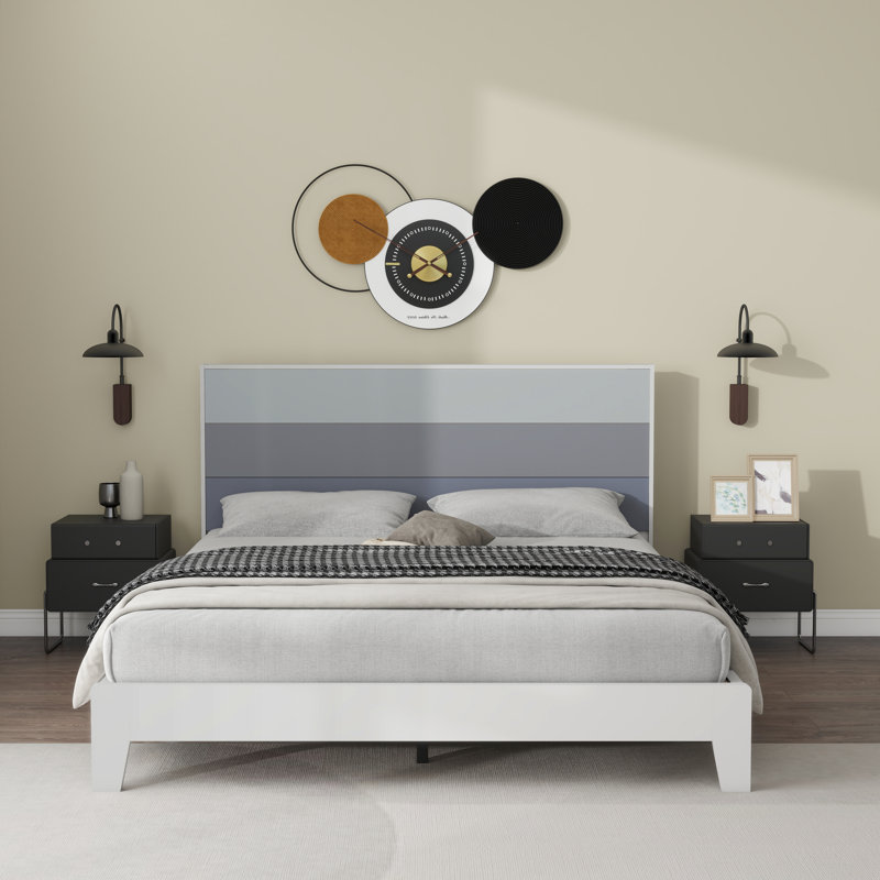Allyannah Levison Platform Bed With Headboard, Queen, White/Stone Gray/Cool Gray/Night Owl