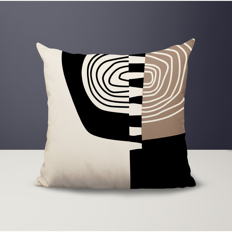 Coussin Marti, H 17 po x l 17 po, Blanc cassé / abstrait noir