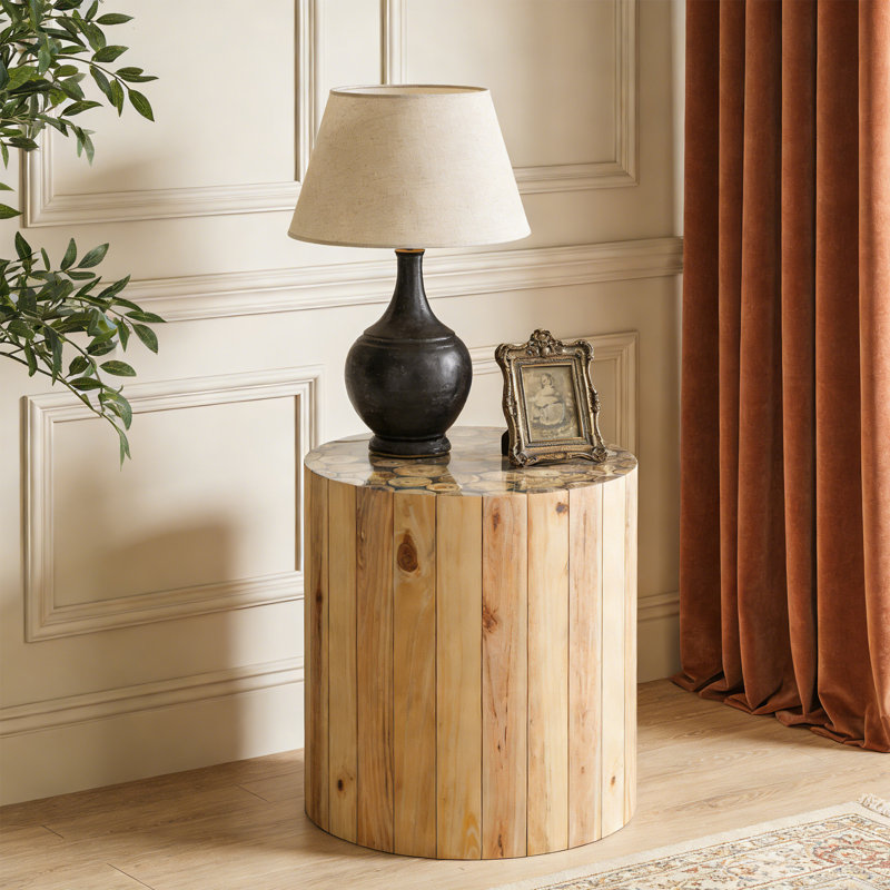 Table de bout ronde en bois massif, table d'appoint pour le salon