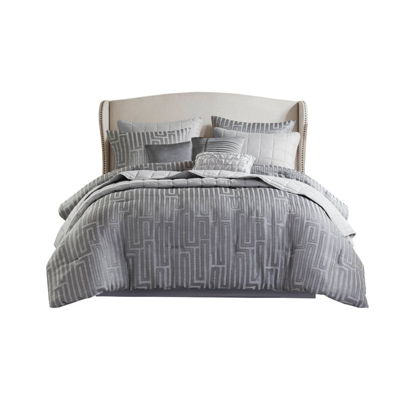 Ensemble d'édredon Luxury Jacquard , Gris, Édredon pour très grand lit + 9 pièces supplém
