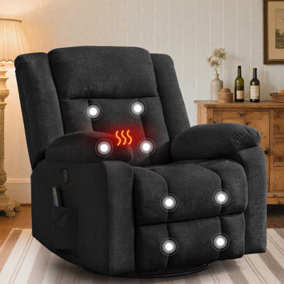 Recliner Chair, 360°Swivel Recliner, Recliners With Heat And Massage, Rocker Recliner For Adults , Side Pocket And USB Ports by Winston Porter
