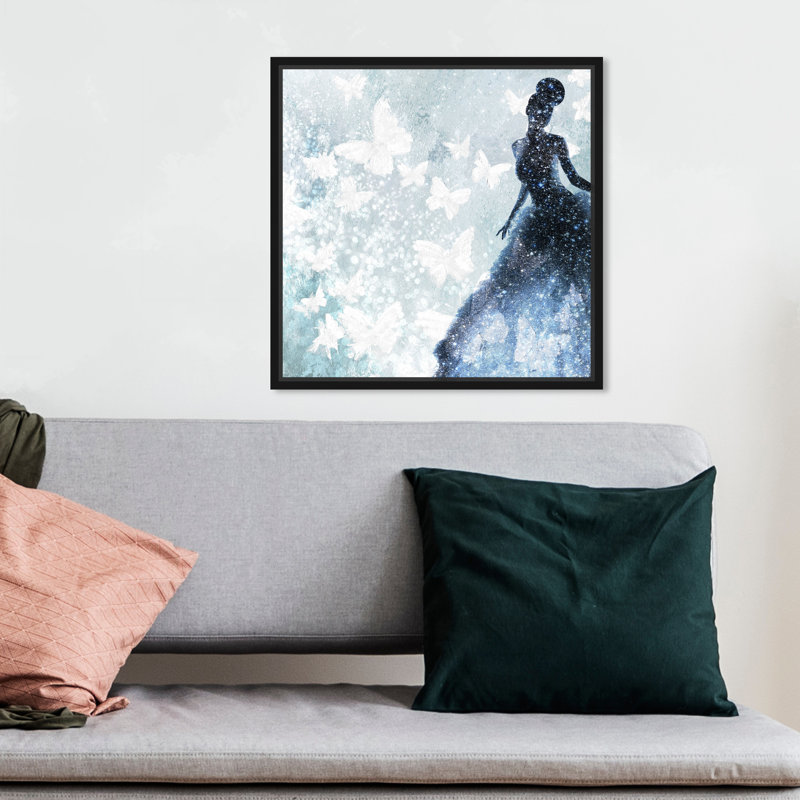Butterfly Lady Blue - Impression sur toile, Toile avec cadre noir, H 12 po x l 12 po