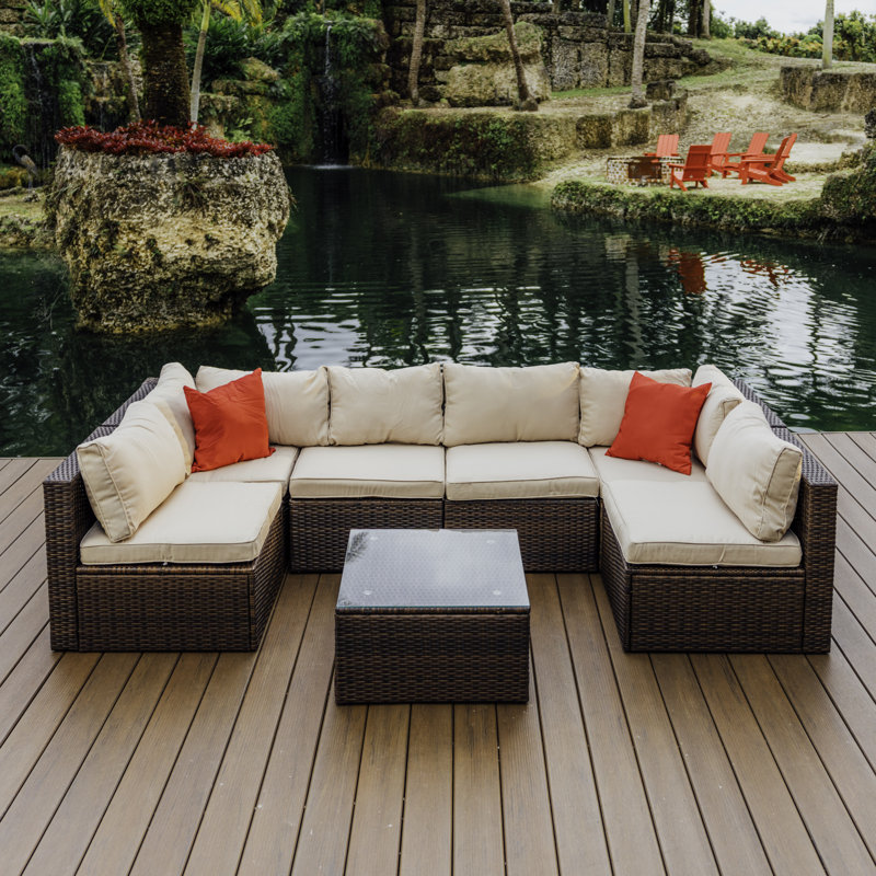 Stijn 6 - Person Outdoor Seating Group with Cushions, Brown Frame/Beige Cushion