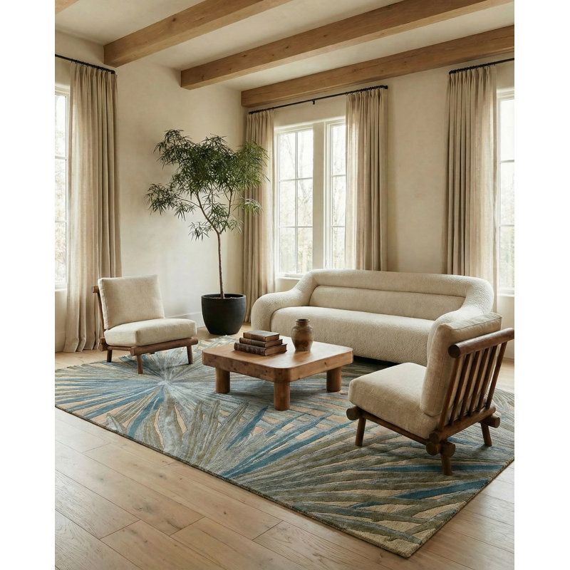 Coastal Seaside Hand-Tufted Blue/Green Area Rug, Rectangle 10' x 14'
