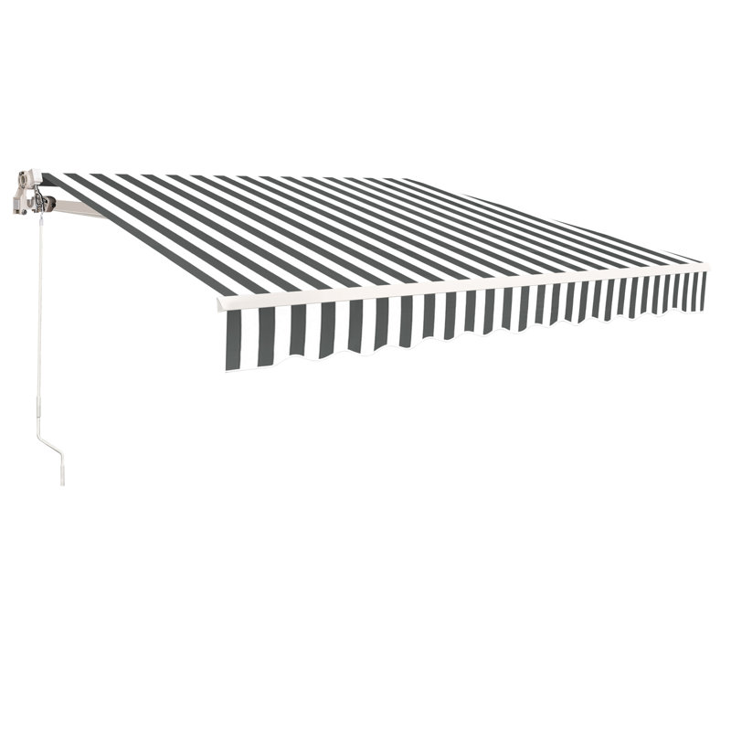 Manual Retraction Slope Patio Awning, Gray/White, Striped