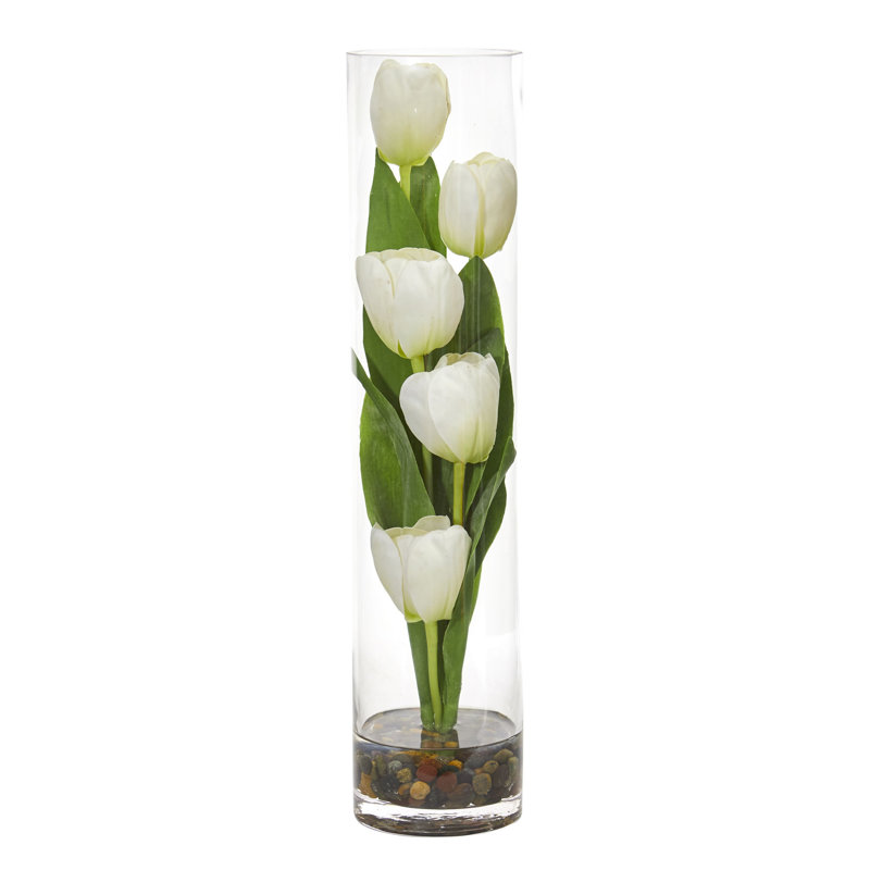Arrangement floral à tulipes en vase, Blanc
