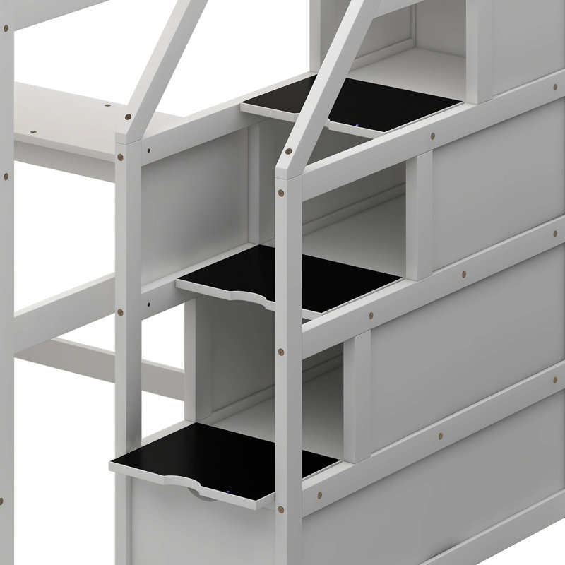 Lit mezzanine double avec tiroirs Varujhan Kids, Blanc