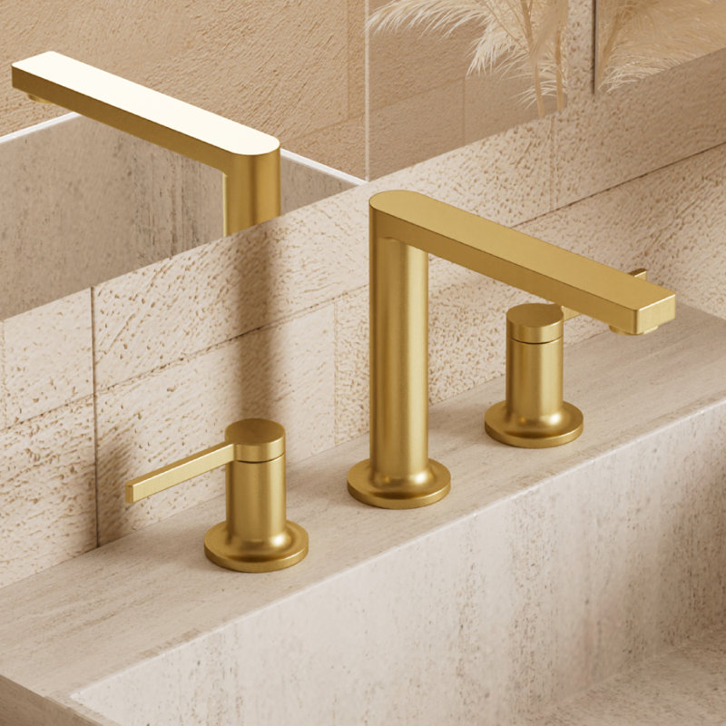 Widespread Bathroom Faucet with Pop-Up Drain, 2-Handle 3-Hole Modern Bathroom Sink Faucet 1.2 GPM in Brushed Gold