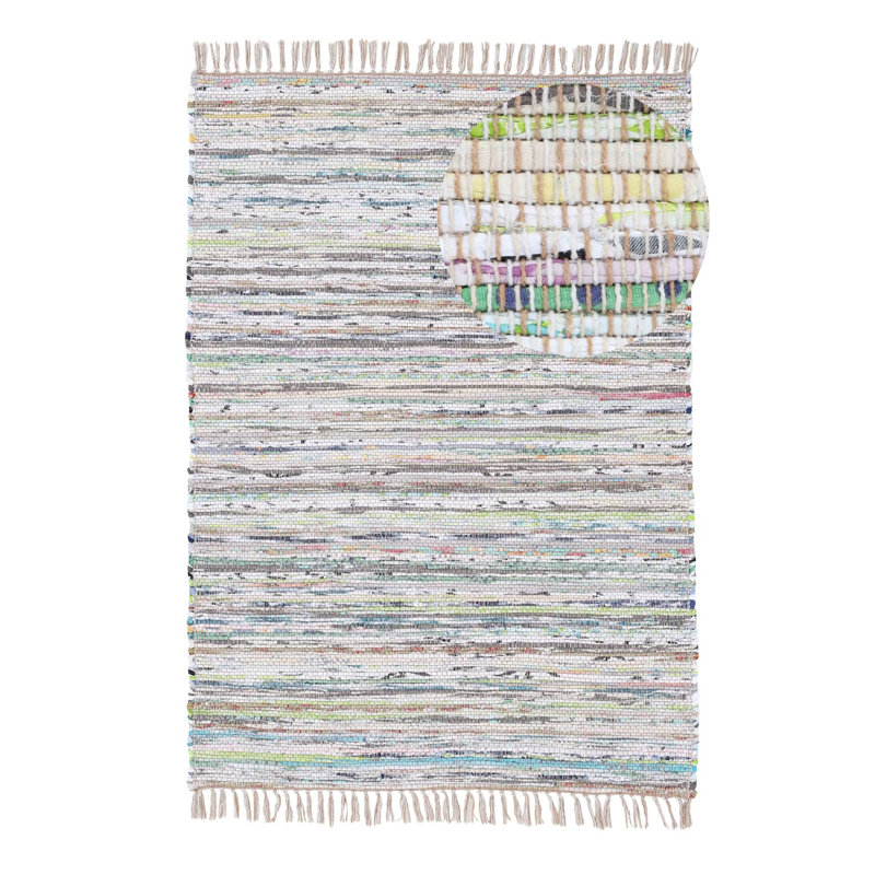 Handgefertigter Teppich aus Baumwolle in Beige Rectangle Striped Cotton Hand Loomed Area Rug, Rectangle 120cm x 170cm