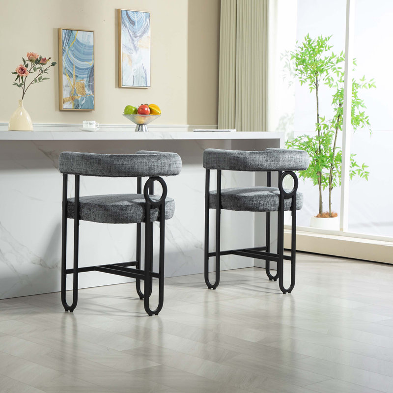 Modern Bar Stool with Back, Black Metal Frames, Upholstered Bar Stools ( Chenille)