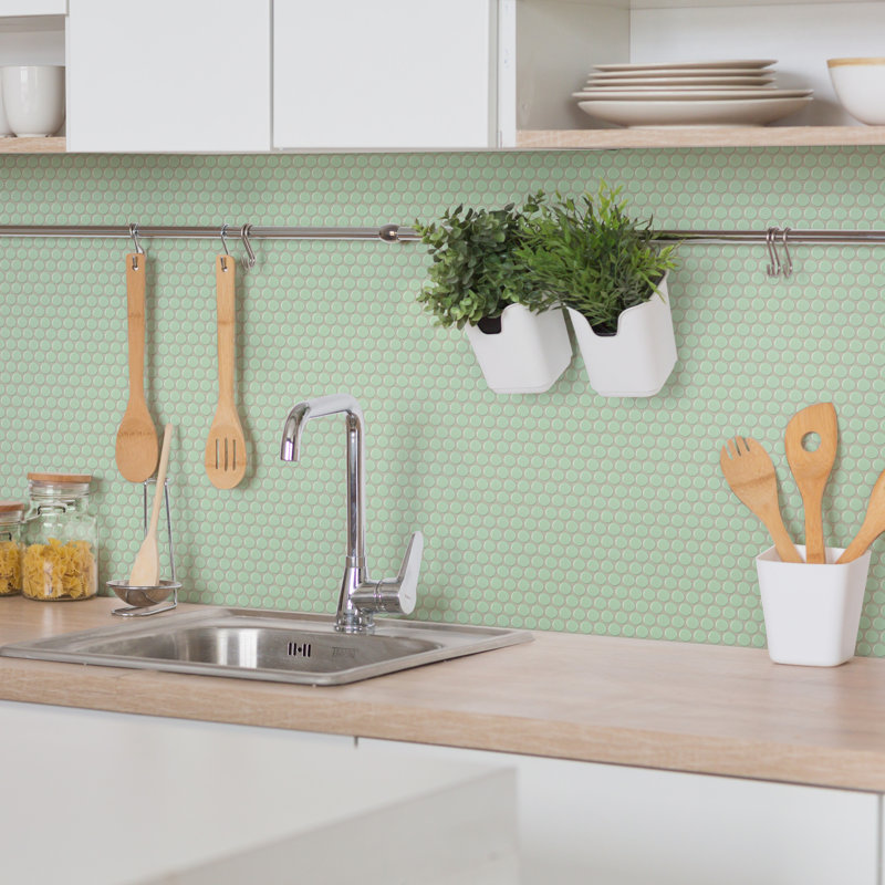 Metro Penny 9-3/4 in. x 11-1/2 in. Porcelain Mosaic Floor and Wall Tile, Light Green