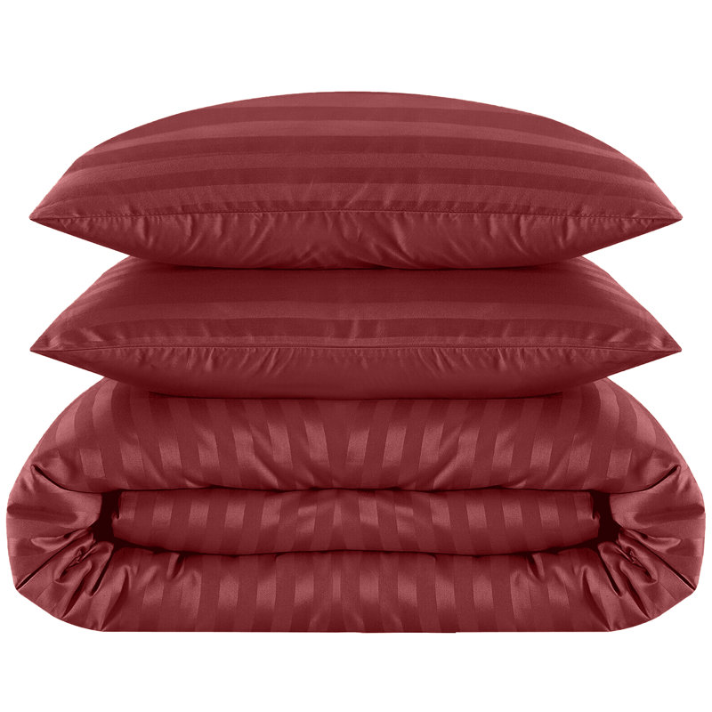 Microfiber 250 TC Reversible Stripe Duvet Cover Set with Pillowcases, Burgundy, Single Duvet Cover + 1 Standard Pillowcase