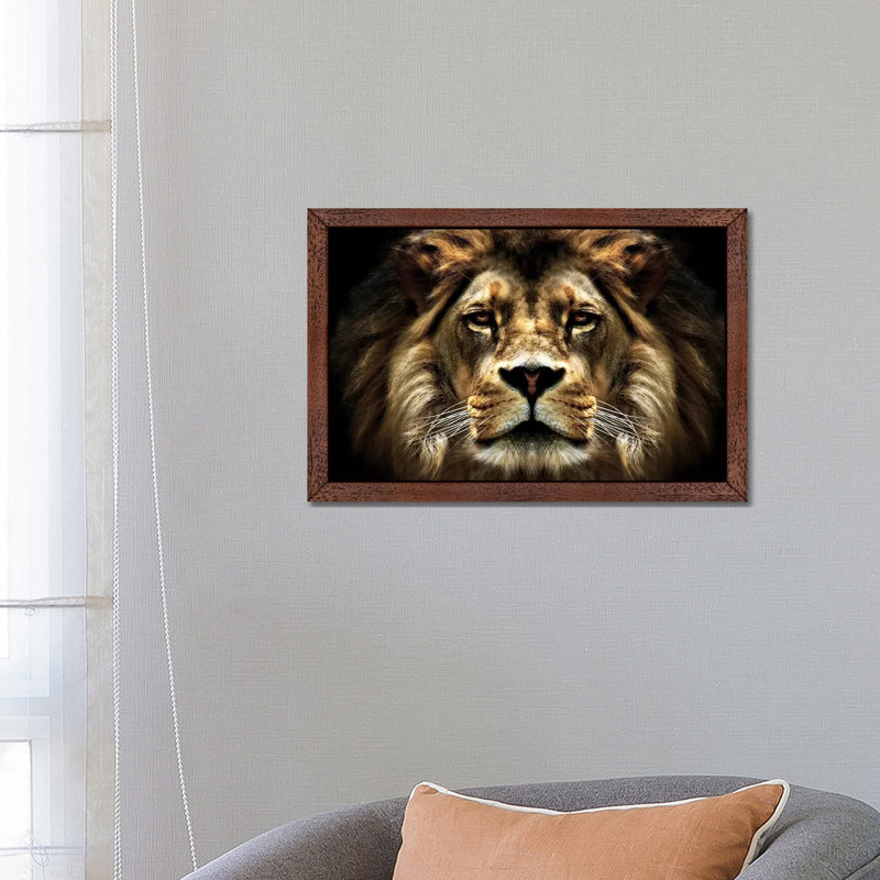 The Lion 1 Piece Floater Frame Painting on Canvas, 66.04 cm H x 45.72 cm W, Brown Framed